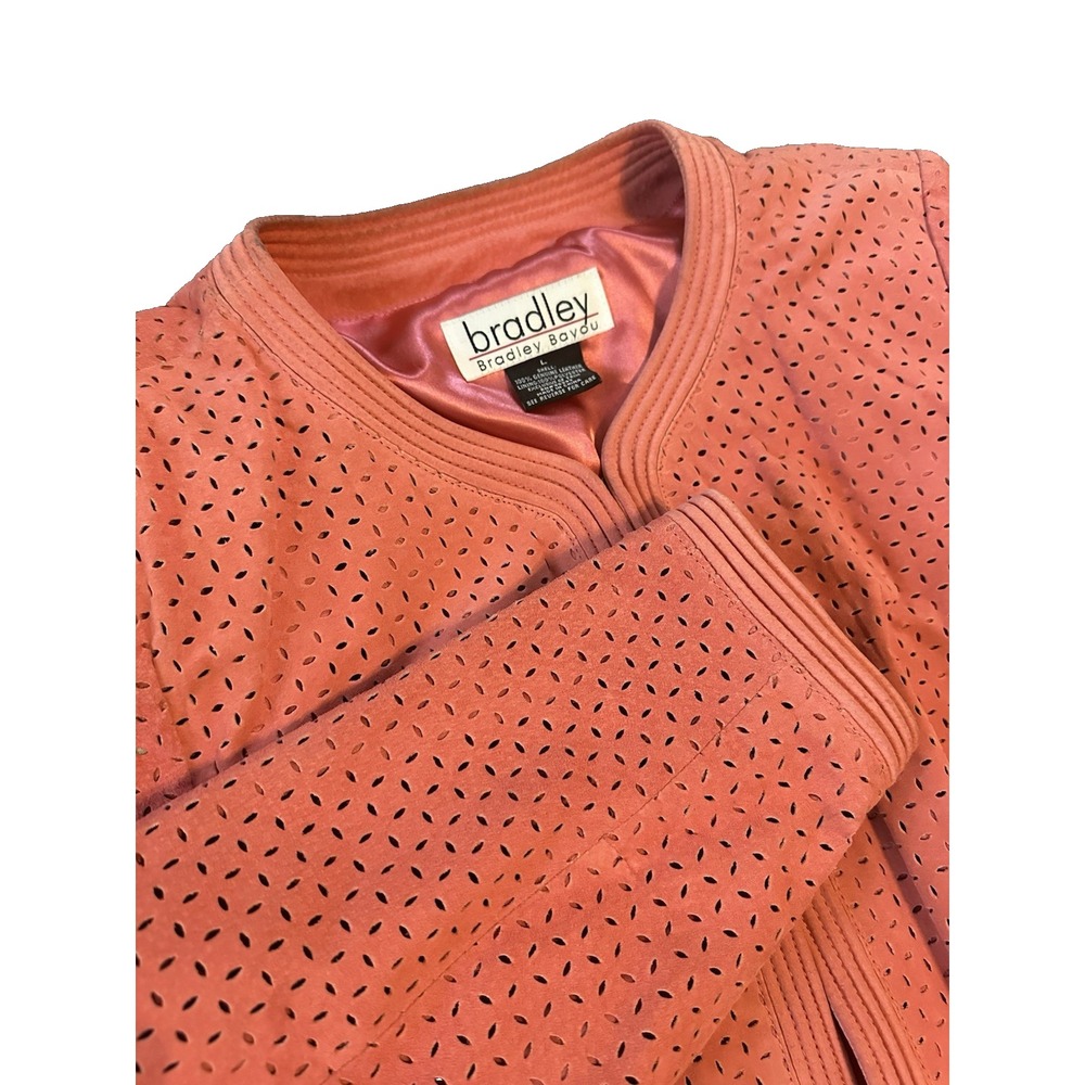 Moto Bradley Bayou Leather Coral Womens Jacket L Tangerine Boho Luxe W2K Western